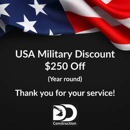 US Military Discount at D D Construction, LLC. Serving Alabama, Tennessee, Georgia, Mississippi. Storm / Tornado Shelters, Construction Services. Thank you for your service!