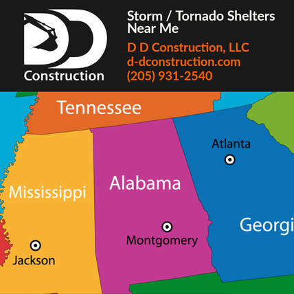 Storm Tornado Shelters near me Alabama, Tennessee, Georgia, Mississippi. Sold and installed by DD Construction, LLC Call us at 205-931-2540